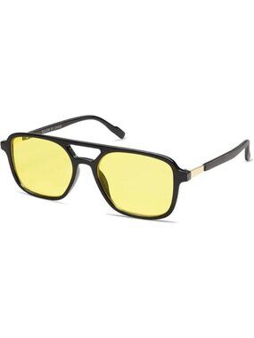 SOJOS Women Aviator Sunglasses Rectangle Sun Glasses Black Frame Yellow Lens
